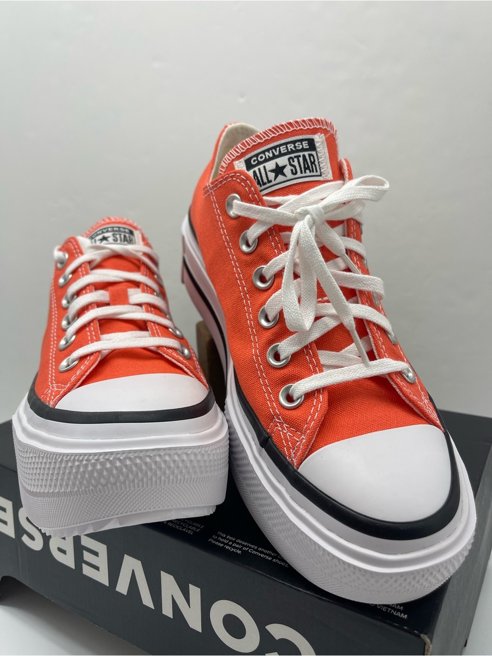 Converse WMNS CTAS LIFT DOUBLE STACK OX VERMILLION RED/WHITE Platform Sneakers - Picture 8 of 16